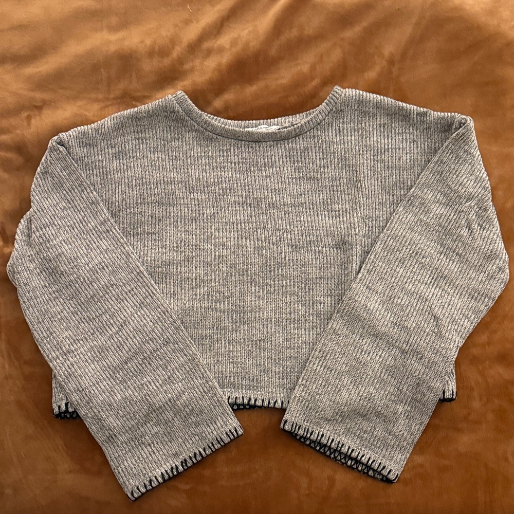 Zara Gray Ribbed Crew Neck Sweater